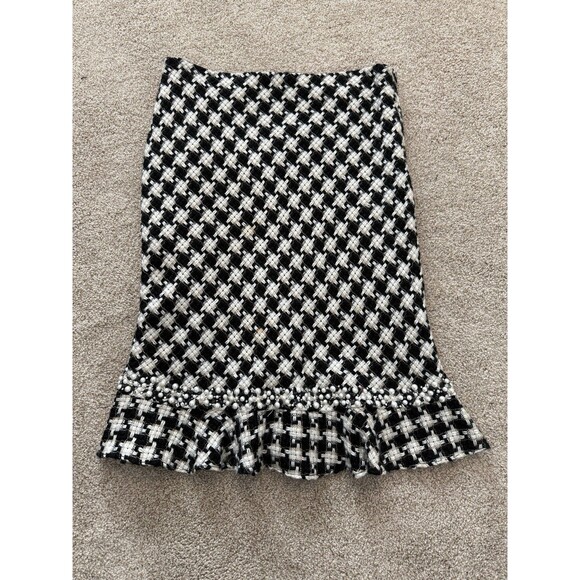 I.C.E Houndstooth Fishtail Skirt Black White Beaded Pearl Trim Lined Y2K Size 8 - Picture 8 of 8